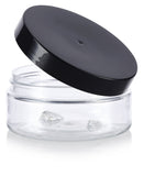 Plastic Low Profile Jar in Clear with Black Foam Lined Lid - 3 oz / 90 ml