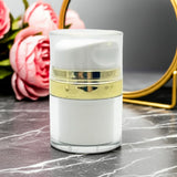 (2 Pack) 1 oz / 30 ml White and Gold Refillable Airless Jar - JUVITUS