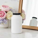 (6 pack) 17 oz White HDPE Plastic Packer Bottle with Black Ribbed Lid