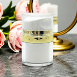 (2 Pack) 1 oz / 30 ml White and Gold Refillable Airless Jar - JUVITUS