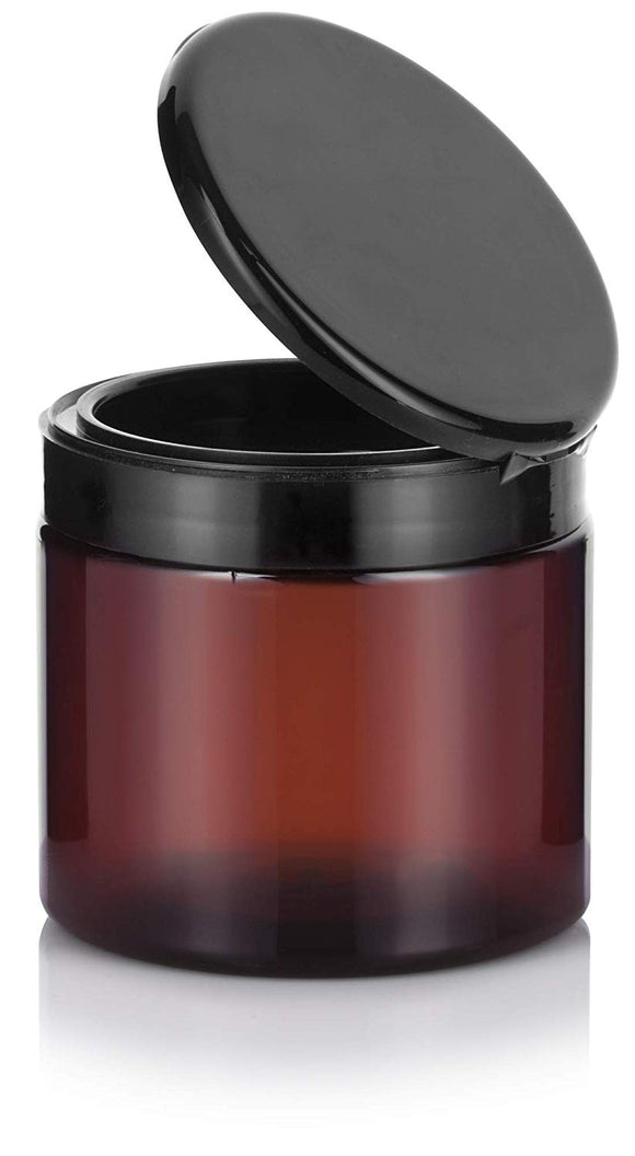 Plastic Jar in Amber with Black Flip Top Cap - 16 oz / 480 ml