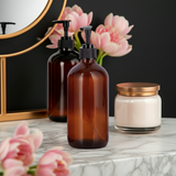 Amber Glass Boston Round Bottle with Black Lotion Pump (12 Pack) - JUVITUS