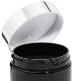Plastic Low Profile Jar in Black with Silver Metal Overshell Lid - 2 oz / 60 ml