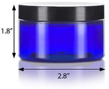 Plastic Heavy Wall Low Profile Jar in Cobalt Blue with Black Foam Lined Lid - 4 oz / 120 ml
