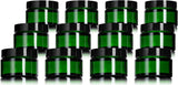 (12 Pack) 1 oz Green Glass Thick Wall Balm Jars with Black Smooth Foam Lined Lids