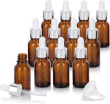 15 ml Amber Glass Boston Round Bottle with Silver Metal and Glass Dropper (12 Pack)