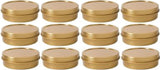 2 oz Gold Metal Tin Flat Container with Tight Sealed Twist Screwtop Cover Lid (12 pack)