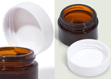 (12 Pack) .5 oz / 15 ml  Amber Glass Heavy Base Balm Jar with White Lids