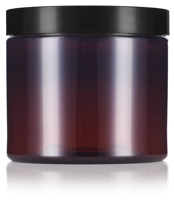 Plastic Jar in Amber with Black Foam Lined Lid - 16 oz / 480 ml