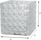 Dimpled Clear Glass Cube Vase or Candle Holder 6x6 Square