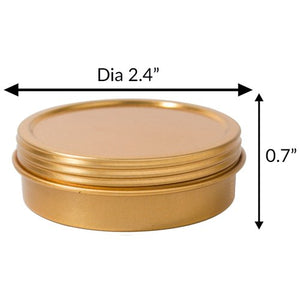 Gold Metal Steel Tin Flat Container with Tight Sealed Twist Screwtop Cover Lid - 2 oz - JUVITUS