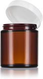 4 oz Amber Glass Straight Sided Jar with White Smooth Lids (12 Pack)