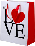LOVE Heart Glitter Gift Bag Size (10.25" x 12.5") (3 PACK) for Anniversary, Birthday, Holiday