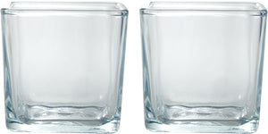 Square Clear Glass Thick Wall Candle Holders (2 Pack)