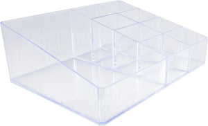 Clear Plastic 9 Compartment Countertop Organizer for Lipticks, Makeup, and Cosmetics
