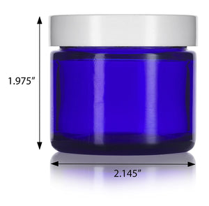 2 oz / 60 ml Cobalt Blue Straight Sided Glass Jar with Foam Lined Lid ( 12 Pack) - JUVITUS