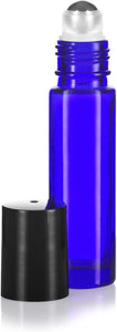 0.33 oz / 10 ml Cobalt Blue Glass Bottle with Stainless Steel Roll On Applicator and Cap (50 PACK)