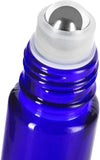 10 ml Cobalt Blue Glass Bottle with Stainless Steel Roll On Applicator and Cap (12 PACK) 0.33 oz Funnel, Measuring Cup, and Bottle Brush Cleaner