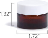 (12 Pack) .5 oz / 15 ml  Amber Glass Heavy Base Balm Jar with White Lids