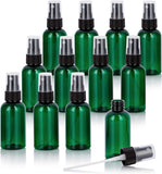 (12 Pack) 2 oz Green Boston Round Plastic Bottle with Black Fine Mist Sprayer