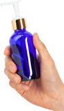 4 oz Cobalt Blue Glass Boston Round Bottle with Gold Lotion Pump (12 Pack)