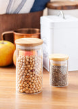 10 oz Clear Glass Tall Jar with Bamboo Lid (12 pack)