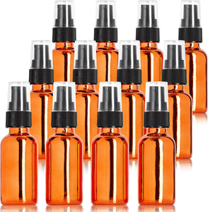 1 oz Rose Gold Glass Boston Round Bottle with Black Treatment Pump (12 Pack)