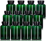 8 oz Green Plastic Packer Bottle with Smooth Black Lid Air Tight (12 Pack