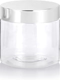 12 oz Clear Plastic Straight Sided Jar with Metal Silver Overshell Lid (12 pack)
