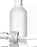 4 oz / 120 ml Frosted Clear Glass Boston Round Bottle with Metal Aluminum Treatment Pump (12 Pack)