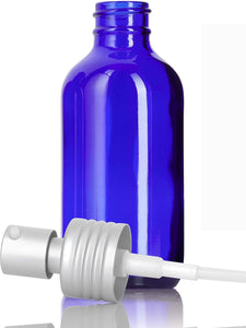 4 oz Cobalt Blue Glass Boston Round Bottle with Metal Aluminum Treatment Pump (12 Pack)
