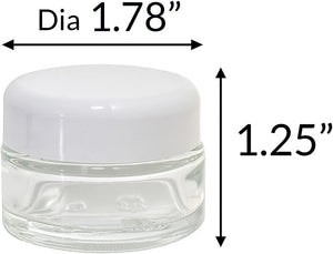 Glass Balm Jar in Clear with White Dome Foam Lined Lid - .5 oz / 15 ml - JUVITUS