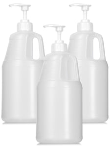 64 oz/Half Gallon Clear Natural HDPE Plastic Jug with White Lotion Pump Dispenser (3 Pack)