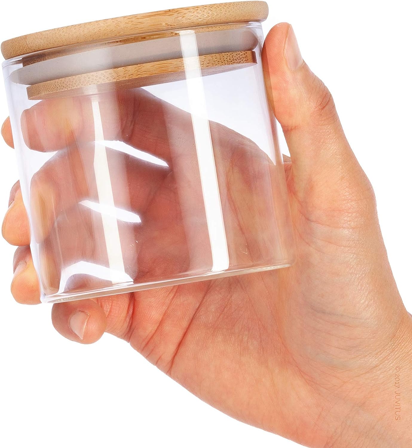 JUVITUS 2 oz Clear Glass Borosilicate Jar with Bamboo Silicone Sealed Lid  (12 Pack)