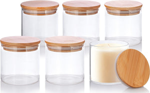 10 oz Candle Making Jar Borosilicate Glass with Bamboo Silicone Sealed Lid (6 Pack)