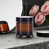 1 oz Amber Glass Straight Sided Jar with Black Smooth Lids  (12 Pack)