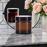 1 oz Amber Glass Straight Sided Jar with Black Smooth Lids  (12 Pack)