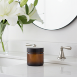 1 oz Amber Glass Straight Sided Jar with Black Smooth Lids  (12 Pack)