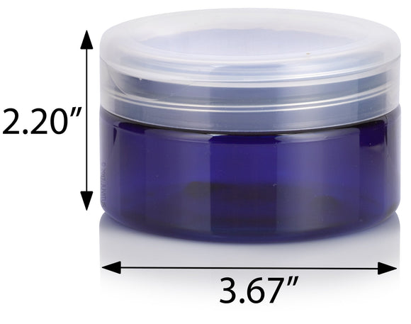8 oz Cobalt PET Plastic Refillable Low Profile Jar with Clear Flip Top (12 Pack)