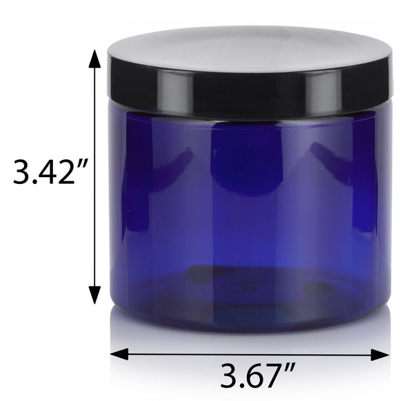 Cobalt Blue Plastic Straight Sided Jar with Black Foam Lined Lid ( 12 Pack) - JUVITUS