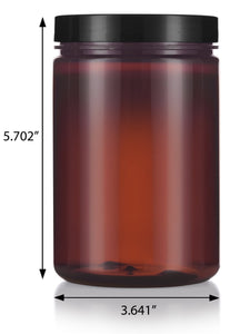 25 oz Amber PET Plastic Straight Sided Jar in with Black Foam Lined Lid (12 Pack)