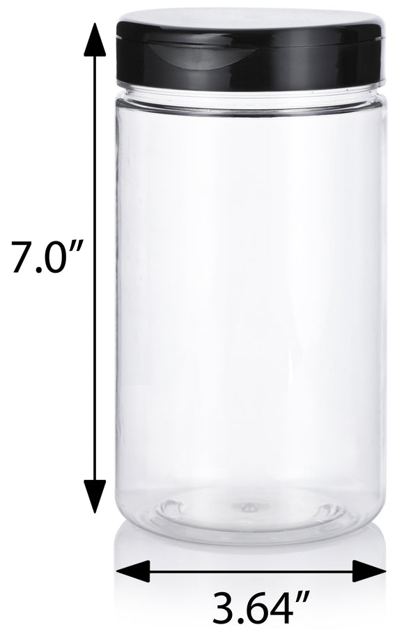 32 oz Clear Plastic Straight Sided Jar with Black Flip Top (12 Pack)