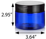 12 oz Cobalt Blue Plastic Low Profile Jar with Black Flip Top Cap (12 Pack)