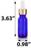 0.5 oz / 15 ml Cobalt Blue Glass Boston Round Bottle with Gold Dropper (12 Pack) + Travel Foam Bottle