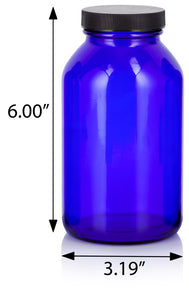 Cobalt Blue Glass Packer Bottle with Black Ribbed Lid - 8 oz / 250 ml
