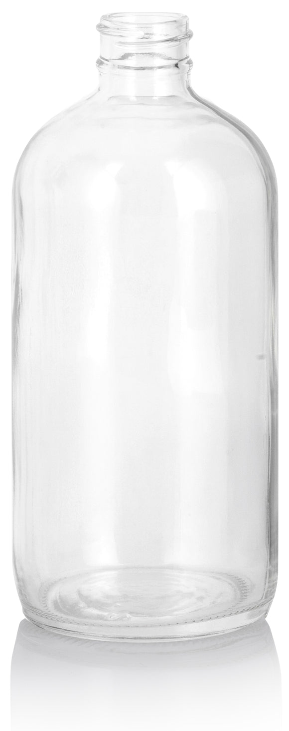 16 oz Clear Glass Boston Round Bottled with White Trigger Spray (4 Pack)