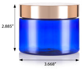 12 oz Cobalt Blue Plastic Low Profile Jar with Gold Metal Overshell Lid (12 Pack)