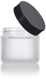 1 oz Frosted Clear Glass Straight Sided Jars With Black Smooth Lids (12 Pack)