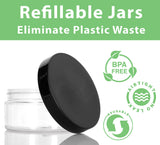 2 oz Clear Plastic Low Profile Jar with Black Foam Lined Lid (12 Pack)