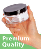 8 oz Clear Plastic Low Profile Jar with Black Foam Lined Lid  (12 Pack)